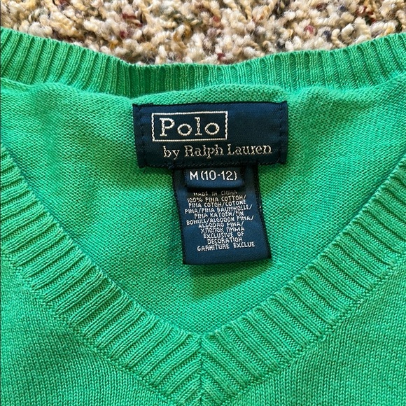 Boys/Kids Polo by Ralph Lauren Green V-Neck Sweater Embroidered Size YM10-12 - Picture 2 of 5